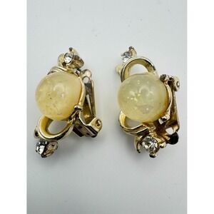 Vintage Coro Earrings Opalescent Glitter Cabochon Rhinestone MCM Gold Tone